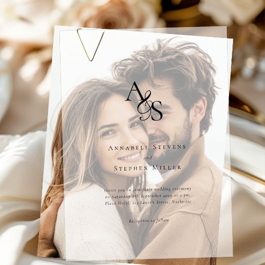 Invitations En Vélin Élégant, Classique, Monogramme, Mariage