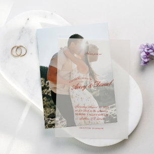 Invitations En Vélin Élégant classique rouge et Mariage bleu profond