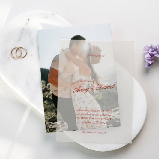 Invitations En Vélin Élégant classique rouge et Mariage bleu profond