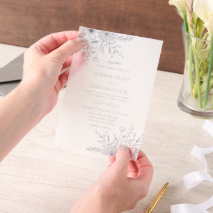 Invitations En Vélin Elégant Dusty Blue Line Art Floral Mariage