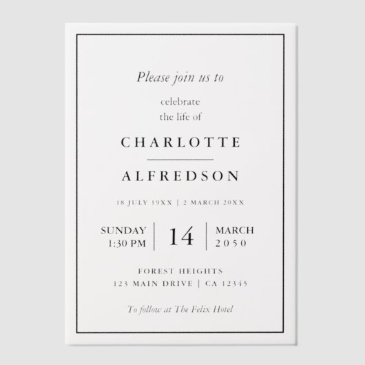 Invitations En Vélin Élégant enterrement | Service commémoratif Chic (Recto)