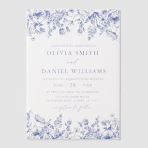 Invitations En Vélin Élégant Fleur sauvage bleu victorien Floral Mariag