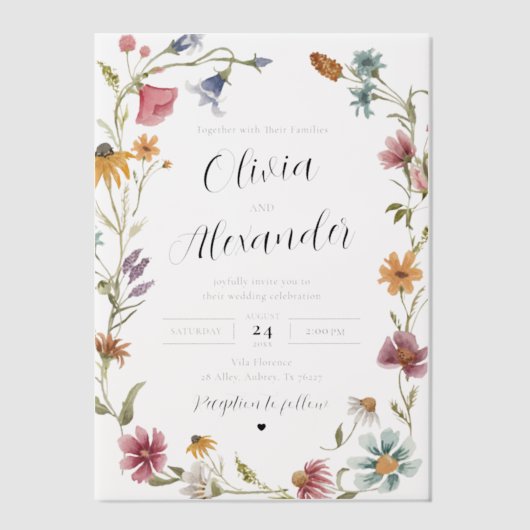 Invitations En Vélin Élégant Fleur sauvage Boho moderne Mariage (Recto)