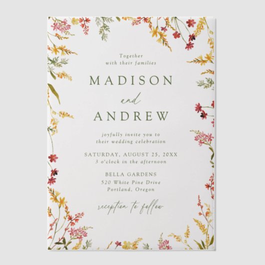 Invitations En Vélin Élégant Fleur sauvage d'été Mariage de couronne (Recto)