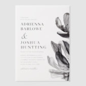 Invitations En Vélin Elégant Fleurs Fumées Side Texte Mariage noir (Recto)