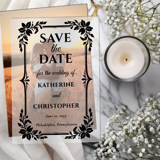 Invitations En Vélin Elegant Floral Frame Wedding Save the Date