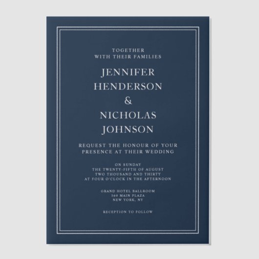 Invitations En Vélin Elegant Formal Navy Blue Wedding (Recto)