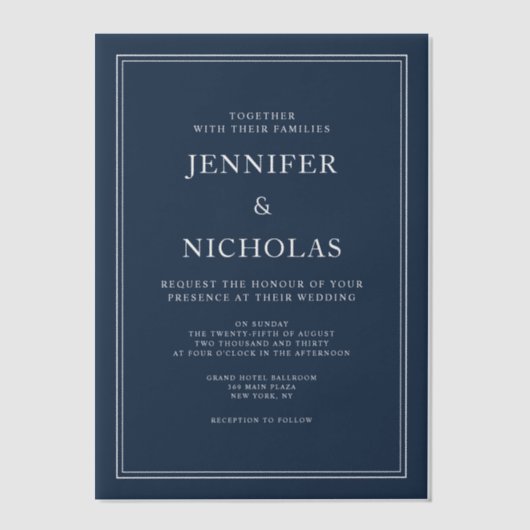 Invitations En Vélin Elegant Formal Navy Blue Wedding (Recto)