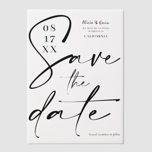 Invitations En Vélin Élégant Gras Calligraphie Mariage Enregistrer la d (Recto)