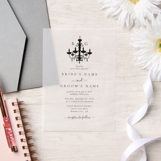 Invitations En Vélin Élégant lustre noir blanc Mariage (Mariage)