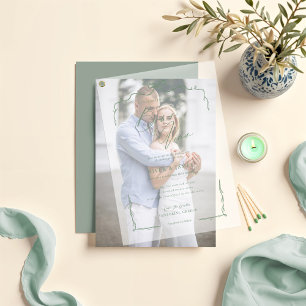 Invitations En Vélin Élégant Mariage à main verte et à ruban