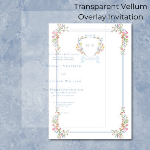 Invitations En Vélin Élégant mariage avec blason de fleurs sauvages pas