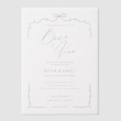 Invitations En Vélin Elégant Mariage Bleu Main Tirée Bow & Ribbon (Recto)