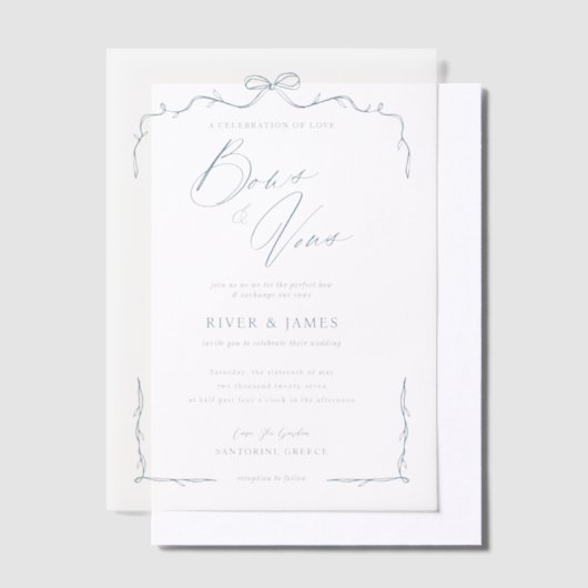 Invitations En Vélin Elégant Mariage Bleu Main Tirée Bow & Ribbon (Compenser)