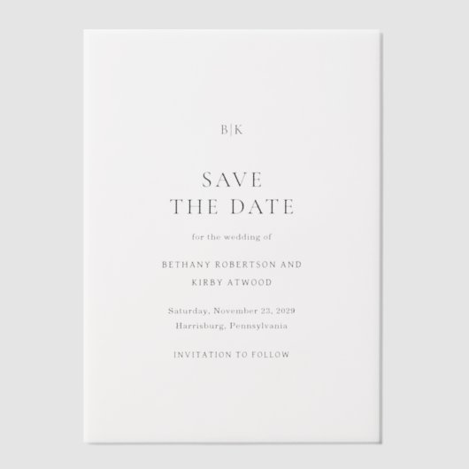 Invitations En Vélin Élégant mariage classique Enregistrer la date (Recto)