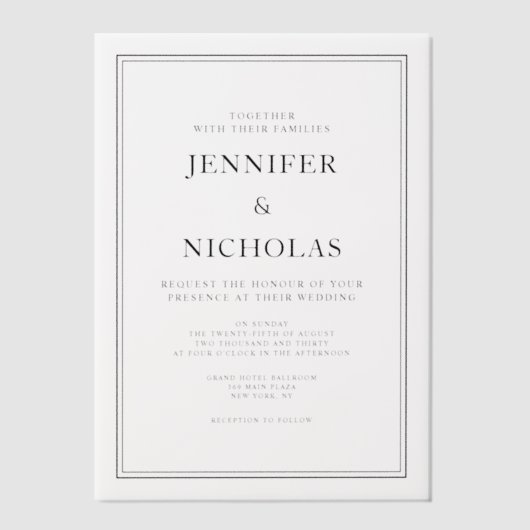 Invitations En Vélin Élégant Mariage Classique Noir Et Blanc (Recto)