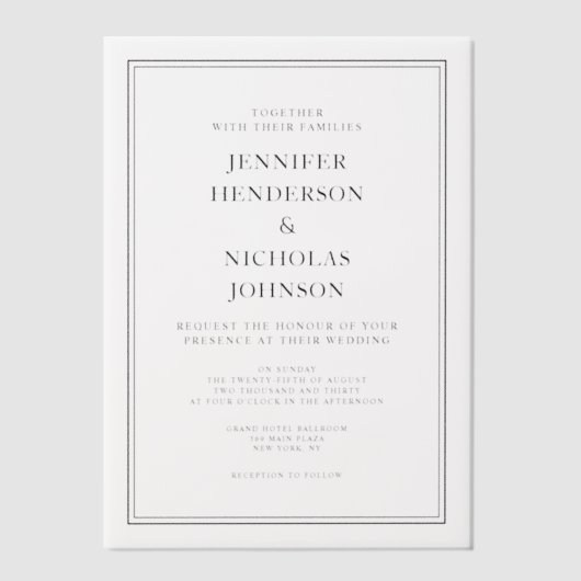 Invitations En Vélin Élégant Mariage Classique Noir Et Blanc (Recto)