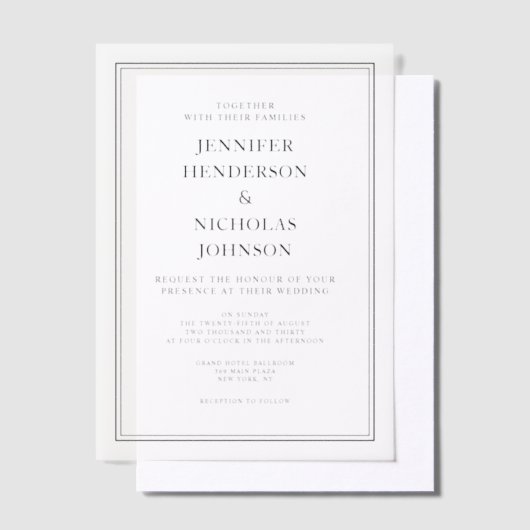 Invitations En Vélin Élégant Mariage Classique Noir Et Blanc (Compenser)