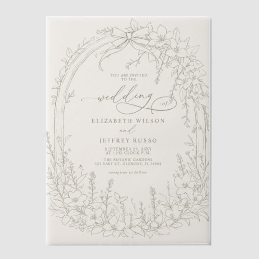 Invitations En Vélin Elégant Mariage Coquette Jardin Sage (Recto)