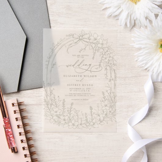 Invitations En Vélin Elégant Mariage Coquette Jardin Sage (Mariage)