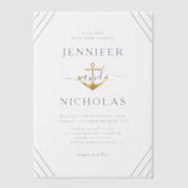 Invitations En Vélin Élégant Mariage d'Ancres nautiques (Recto)