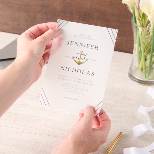 Invitations En Vélin Élégant Mariage d'Ancres nautiques (Ordinateur de poche)