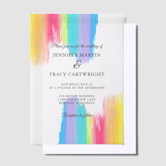 Invitations En Vélin Elégant Mariage d'aquarelle arc-en-ciel (Compenser)