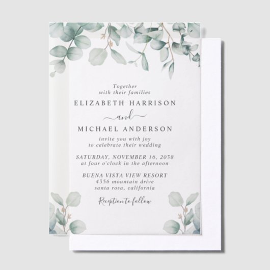 Invitations En Vélin Elégant Mariage d'aquarelle Eucalyptus (Compenser)