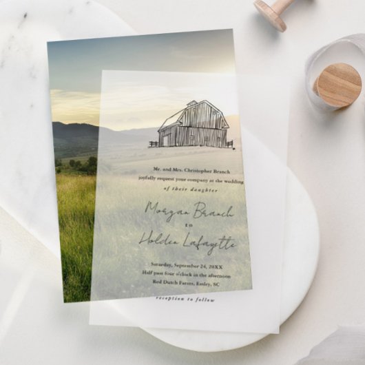 Invitations En Vélin Élégant Mariage de la grange de la main tiré