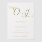 Invitations En Vélin Élégant Mariage de monogramme vert et or (Recto)