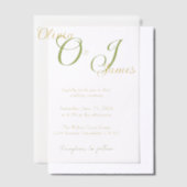Invitations En Vélin Élégant Mariage de monogramme vert et or (Compenser)