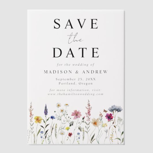 Invitations En Vélin Élégant mariage de prés Fleurs sauvages Enregistre (Recto)