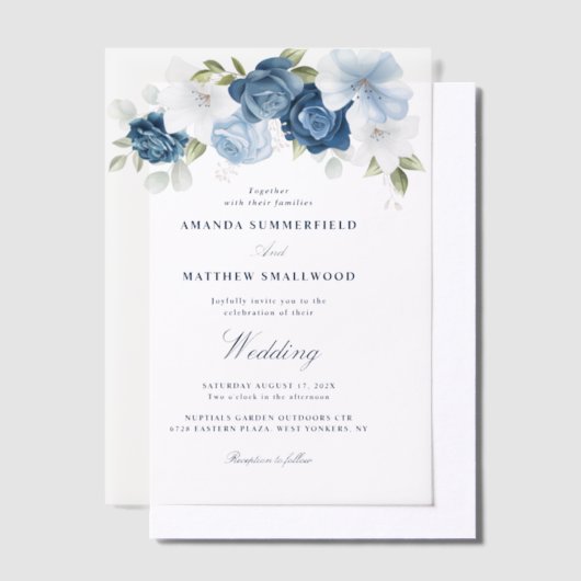 Invitations En Vélin Élégant Mariage de script bleu bleu foncé (Compenser)