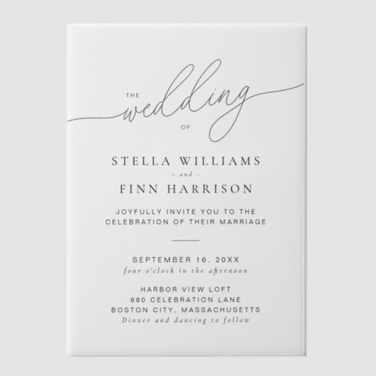 Invitations En Vélin Élégant Mariage de script moderne (Recto)