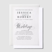 Invitations En Vélin Élégant Mariage de script noir et blanc (Compenser)