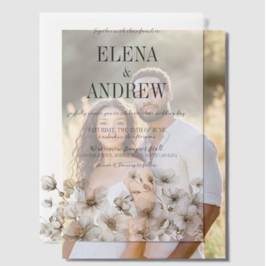 Invitations En Vélin Élégant Mariage de superposition florale blanche