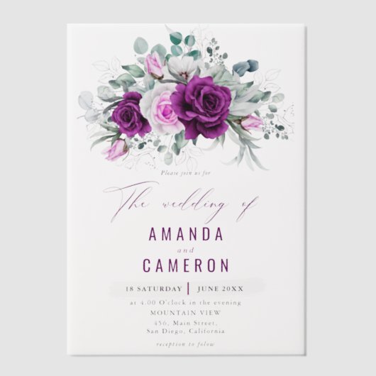 Invitations En Vélin Élégant Mariage géométrique violet rustique (Recto)