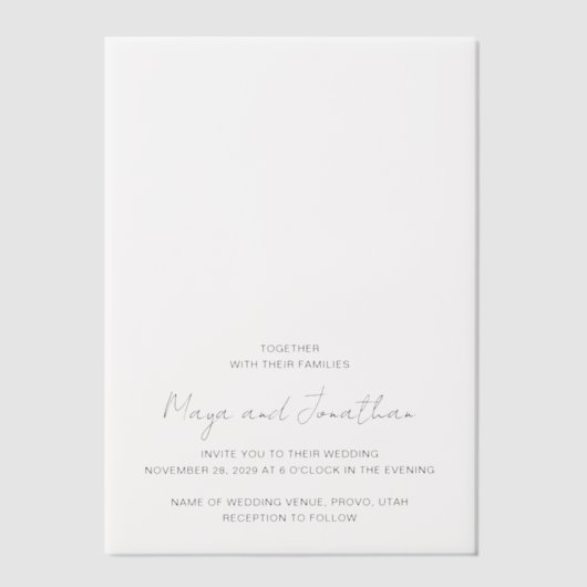 Invitations En Vélin Élégant Mariage moderne (Recto)