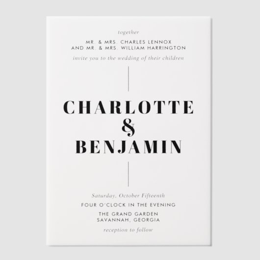 Invitations En Vélin Élégant Mariage noir moderne (Recto)