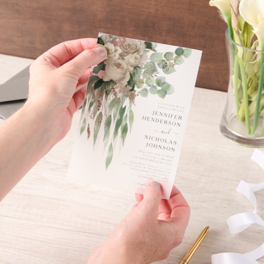 Invitations En Vélin Élégant Mariage Pink Peonies (Ordinateur de poche)