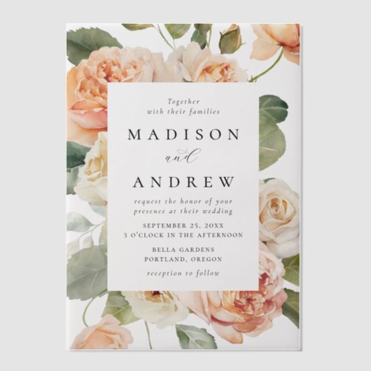 Invitations En Vélin Élégant Mariage Rose Peach (Recto)