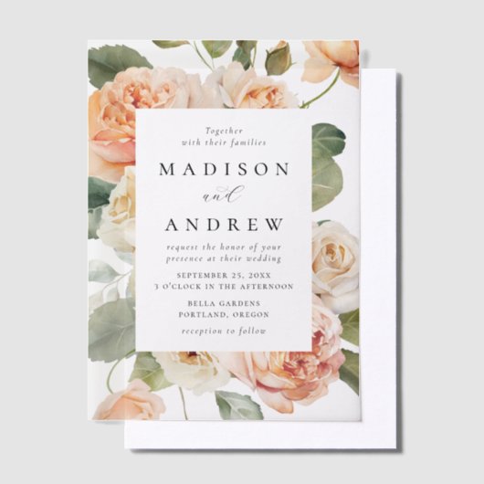 Invitations En Vélin Élégant Mariage Rose Peach (Compenser)