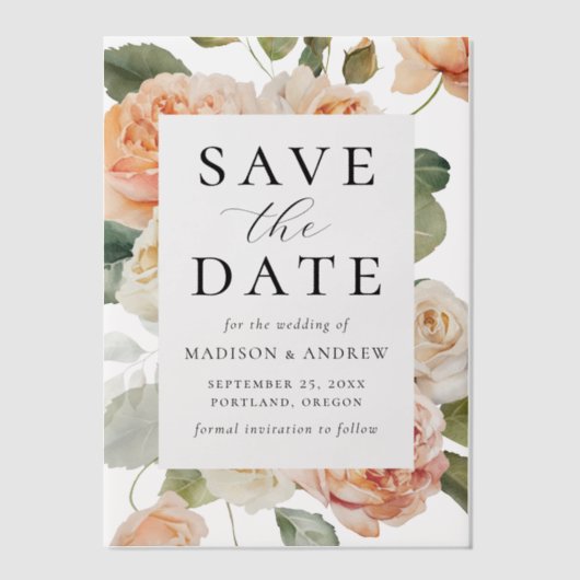 Invitations En Vélin Elégant Mariage Rose Peach Enregistrer la date (Recto)