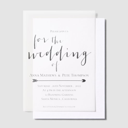 Invitations En Vélin Élégant Mariage Vellum de superposition de script  (Compenser)