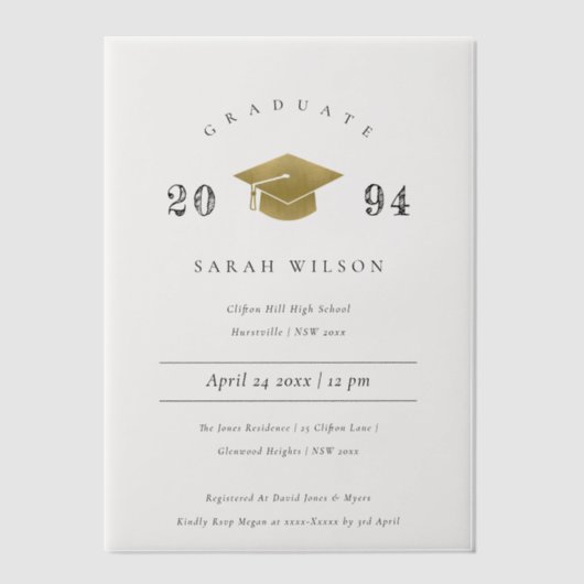 Invitations En Vélin Élégant Minimal Simple Gold Foil Graduation Party (Recto)