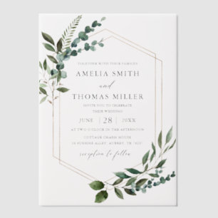 Invitations En Vélin Elégant moderne Eucalyptus Verdure Mariage Or