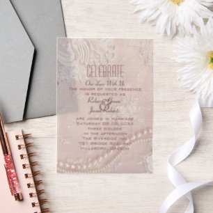 Invitations En Vélin Élégant Moderne Mariage Dusty Pink en Dentelle Ros