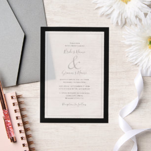 Invitations En Vélin Élégant Monogramme Mariage noir et blanc