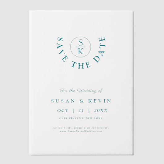 Invitations En Vélin Elégant Monogramme Turquoise Mariage Enregistrer l (Recto)