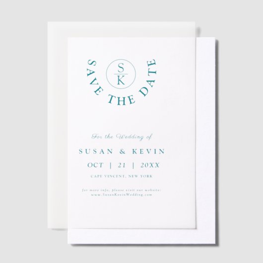 Invitations En Vélin Elégant Monogramme Turquoise Mariage Enregistrer l (Compenser)